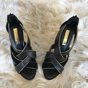 BRAND NEW BCBG MAXAZRIA black & gold heels